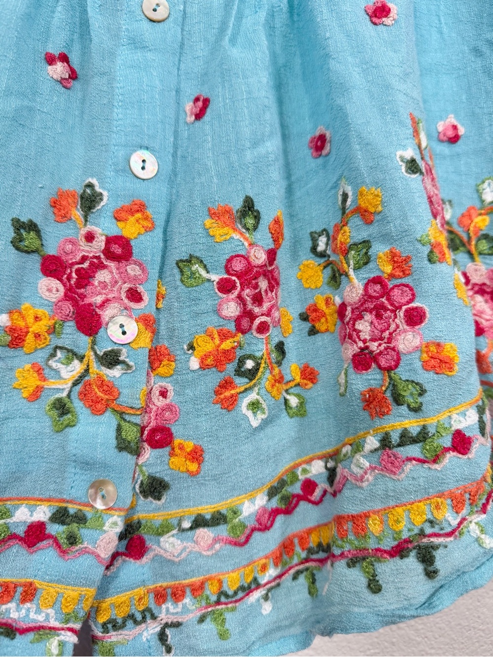 Anthropologie Figueroa & Flower Shirt Blue Embroidered Floral Blouse Top Women M - Picture 4 of 7